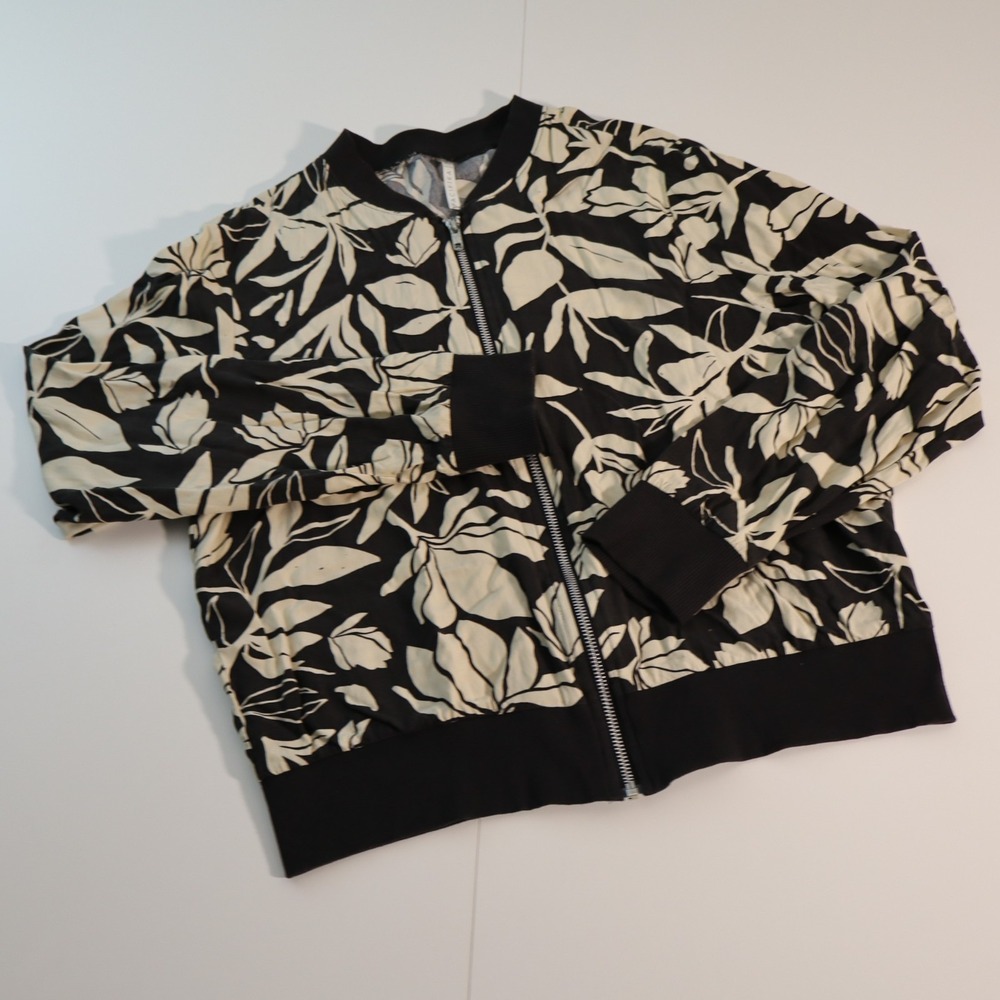 Pacifika Women Full Zip Bomber Jacker Floral Polyester Black Plus Size M